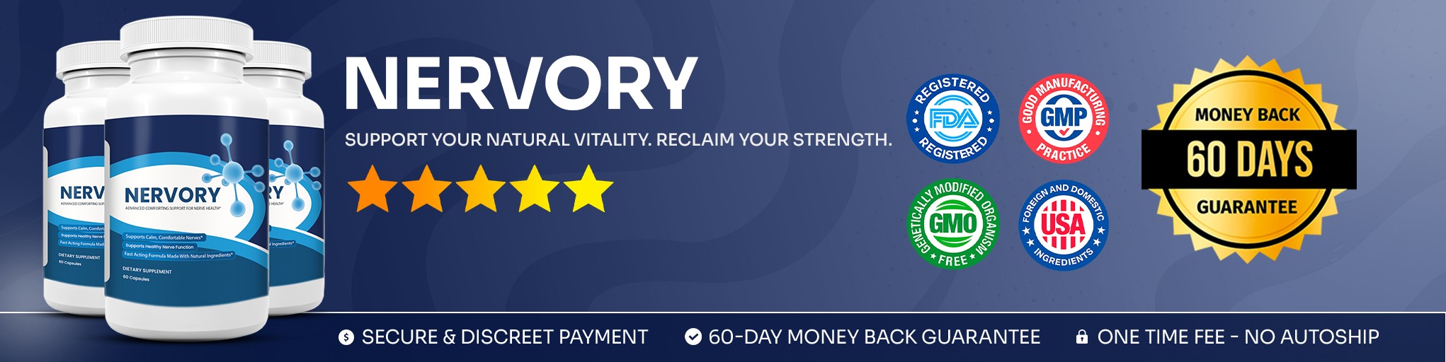 Nervory product banner with guarantee information